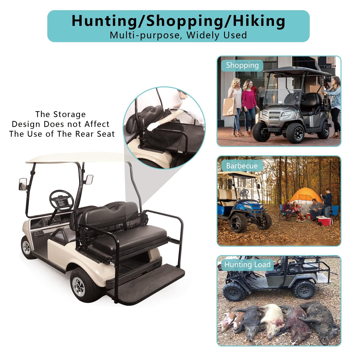 10L0L 4 Passenger Golf Cart Cargo Net for Yamaha,Club Car,EZGO, Adjustable Elastic Storage Net, Simple Golf Cart Cargo Mesh Organizer Nets with Strong Buckle