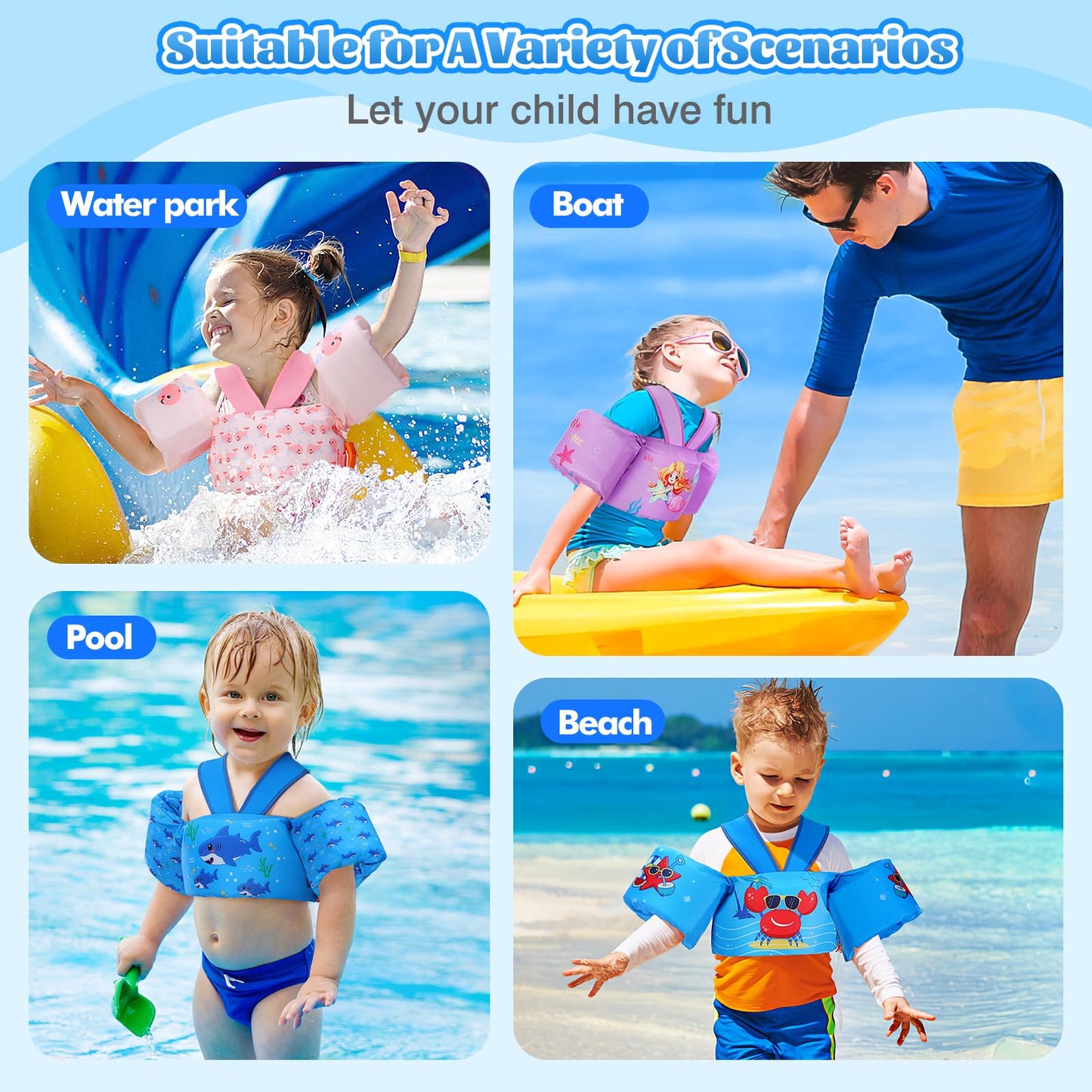 MoKo Swim Arm Band for Kids 20-30-40-50lbs, Toddler Swim Vest Cute Cartoon Swimming Wings Pool Floats Sleeve Children Water Sports Learning Swim Training Equipment, Pink Whale