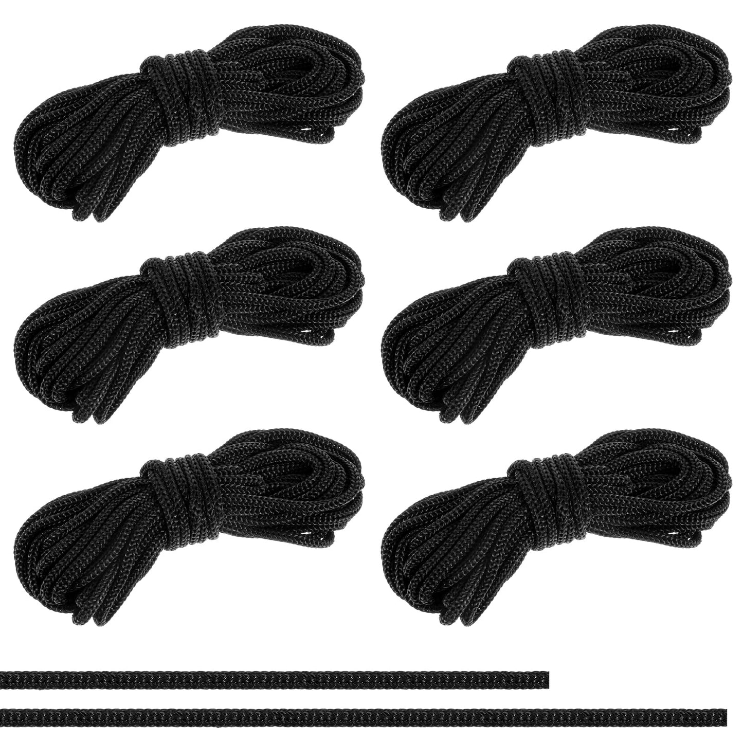 Exircy 6 Pieces Trampoline Net Connection Rope, 16 Feet Each, 0.2 Inch Thick Black Tie Down Rope Replacement Parts Long Safety Trampoline Net Cords for Enclosure Nets