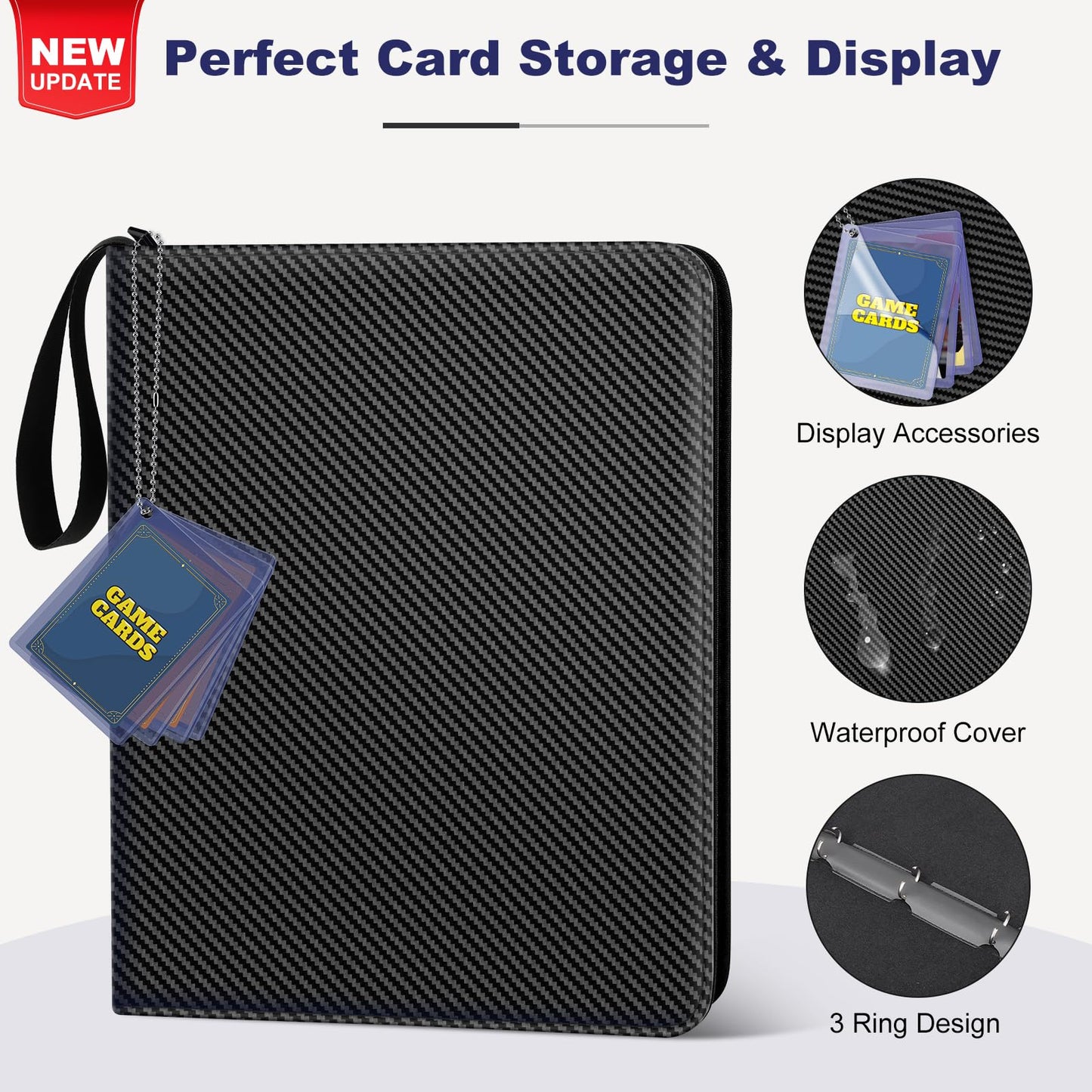 Mlikero 4 Pocket Trading Card Binder with Card Display Design, 440 Double Sided Pockets, Premium Sports Card Binder Compatible with MTG, TCG, Baseball Cards (Black)