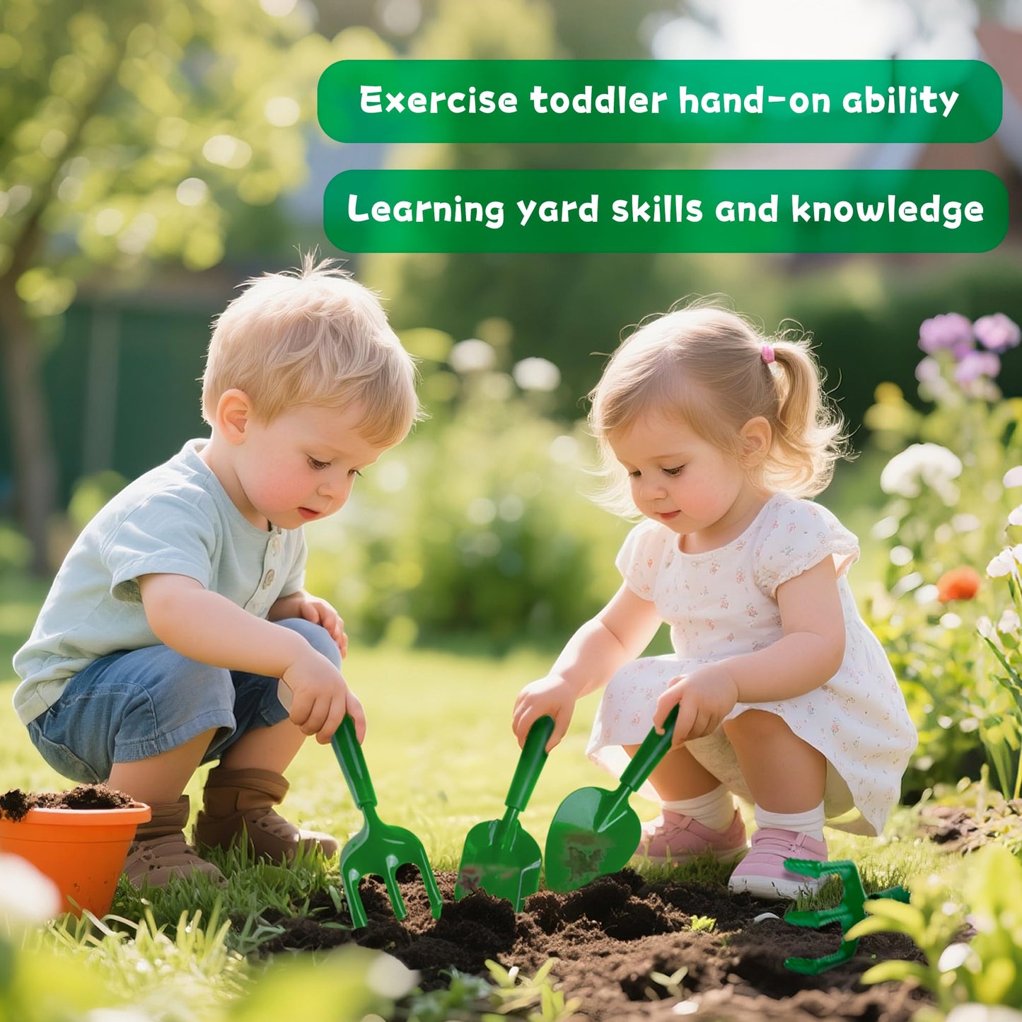 Kids Gardening Tools with Outdoor Yard Wheelbarrow Set Toys, Ages 3+