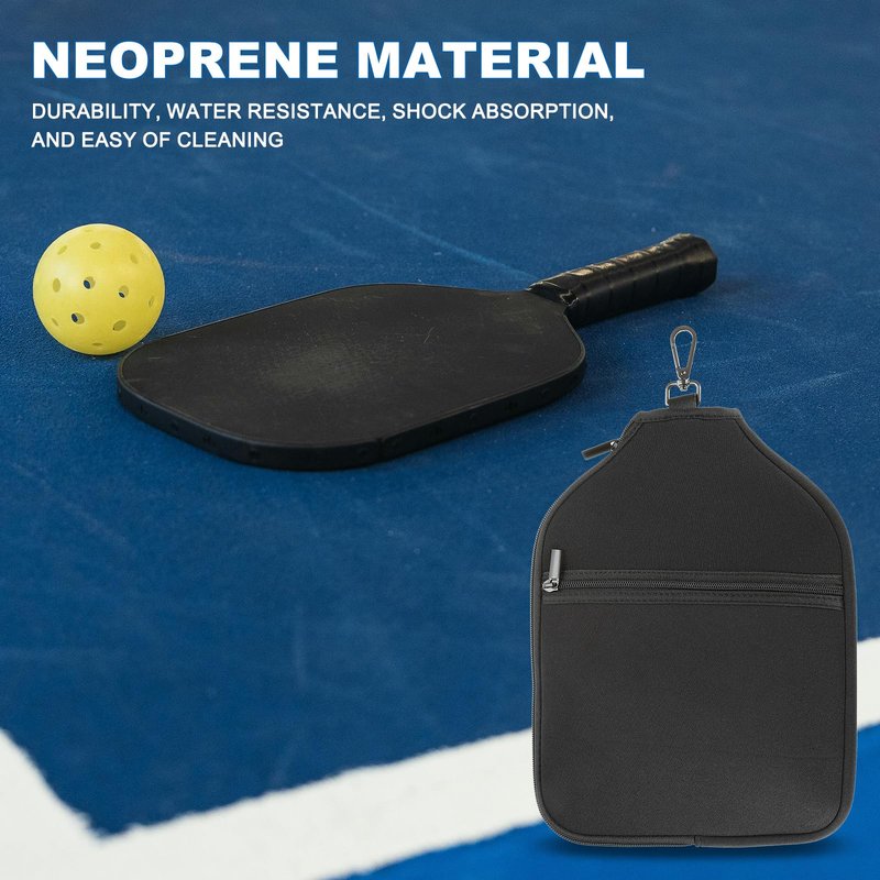 PATIKIL Pickleball Paddle Cover, Universal 12.2x9.4 Inch, Black Neoprene, Zipper Closure, Utility Pocket, Soft Shell, Carrying Strap