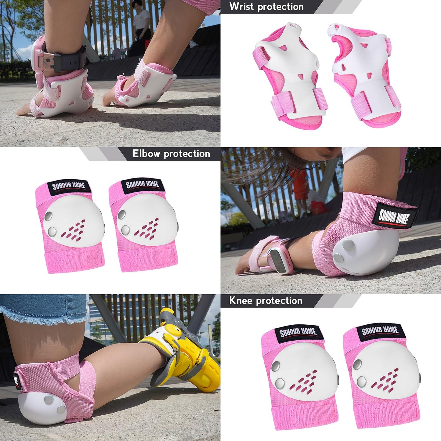SOHOUR HOME Kids/Youth Knee Pads Elbow Pads Wrist Guards 3 in1Protective Set, for 3-15 Years Child Roller Skates, Cycling, Inline Skating, Skateboard, BMX Bike, Balance Bike, Scooter Riding Sports
