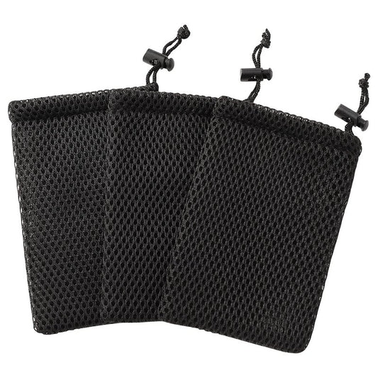 uxcell Nylon Mesh Drawstring Bag, 5 x 3.5 Inch Small Storage Pouch String Bags for Mini Stuff MP3 Charger Earphone Key, 3pcs Travel Kit Organizer for Lipstick Cosmetic Jewelry, Black