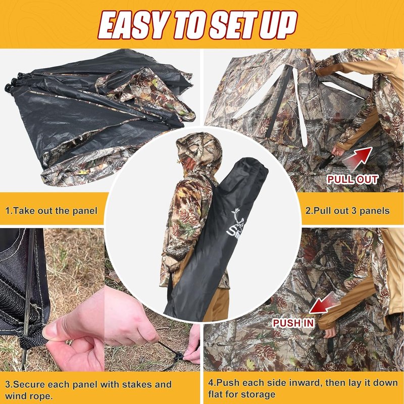 3-Panel See-Through Hunting Blind - Portable Pop-Up Ground Blind for Deer, Duck & Turkey | Includes Carrying Bag