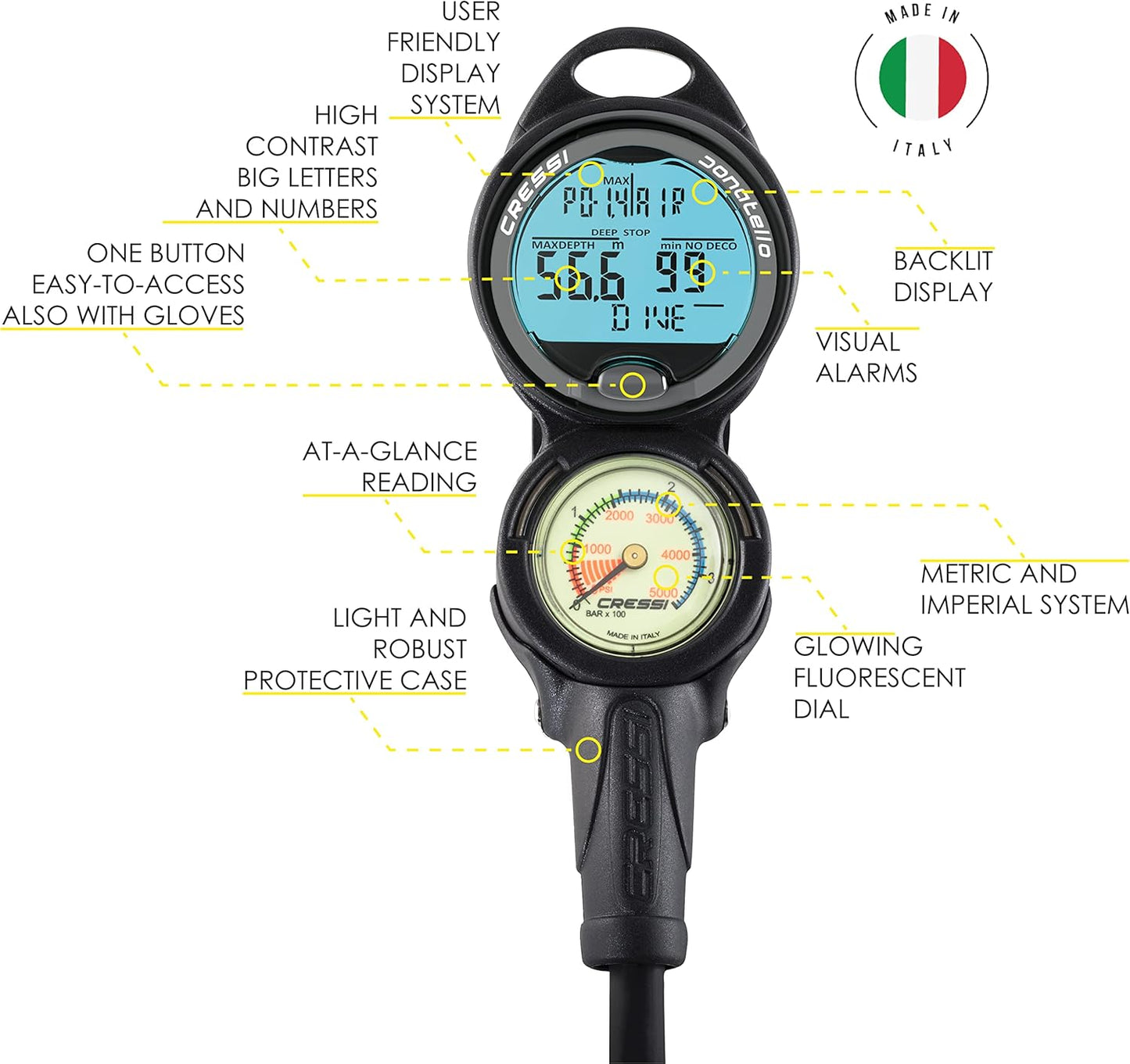 Cressi Essential Scuba Diving Gear Package - R1 BCD, Donatello C2 Dive Computer & AC2 Regulator Set | Complete Kit