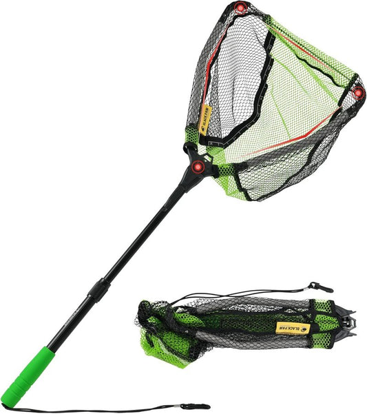 Telescopic Fishing Net - Foldable Black Paw Design with Built-In Length Scale | Rubber Coated for Kayak & Trout