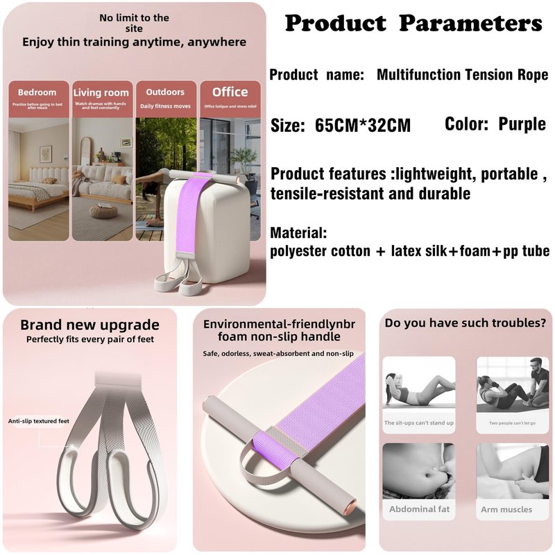 2025 New Yoga Pedal Resistance Fabric Band with Handles Anti-Broken Elastic Sit Up Pull Rope for Strength Training 120lb Full-Body Excercise Band Portable Unisex Resistance Exercise Bands (Purple)