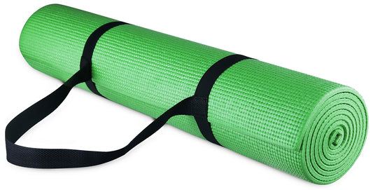 Signature Fitness All-Purpose 1/4-Inch High Density Anti-Tear Exercise Yoga Mat with Carrying Strap, Green