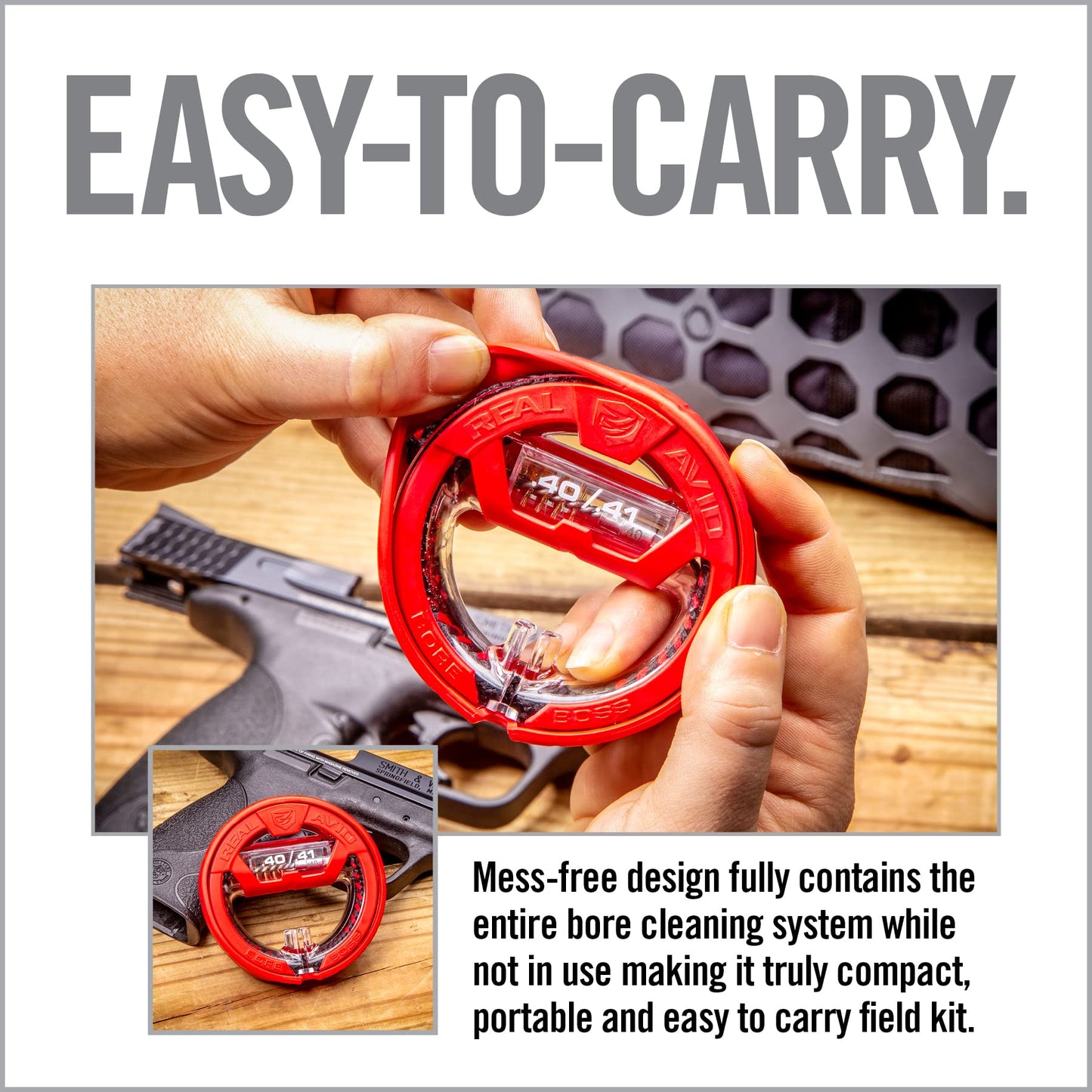 Real Avid Bore Boss Gun Cleaning System | Rapid Pull Through Barrel & Bore Cleaning Cable with Integrated Brush & Mop for Quick & Mess Free Gun Cleaning