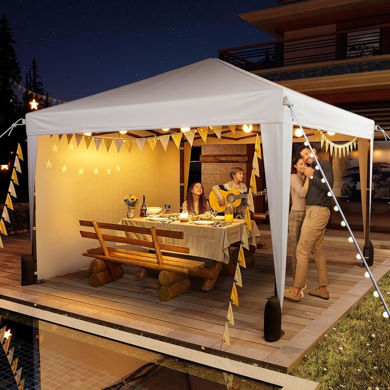 10x10 Pop Up Canopy Tent with Sidewalls - Durable Outdoor Instant Shelter for Events, Camping & Backyard Parties | White