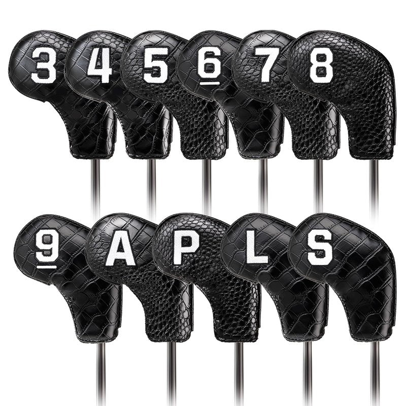 Craftsman Golf 11pcs/Set Crocodile Pattern Iron Covers Headcovers Set Magnetic Closure for Left and Right Handed Golfer