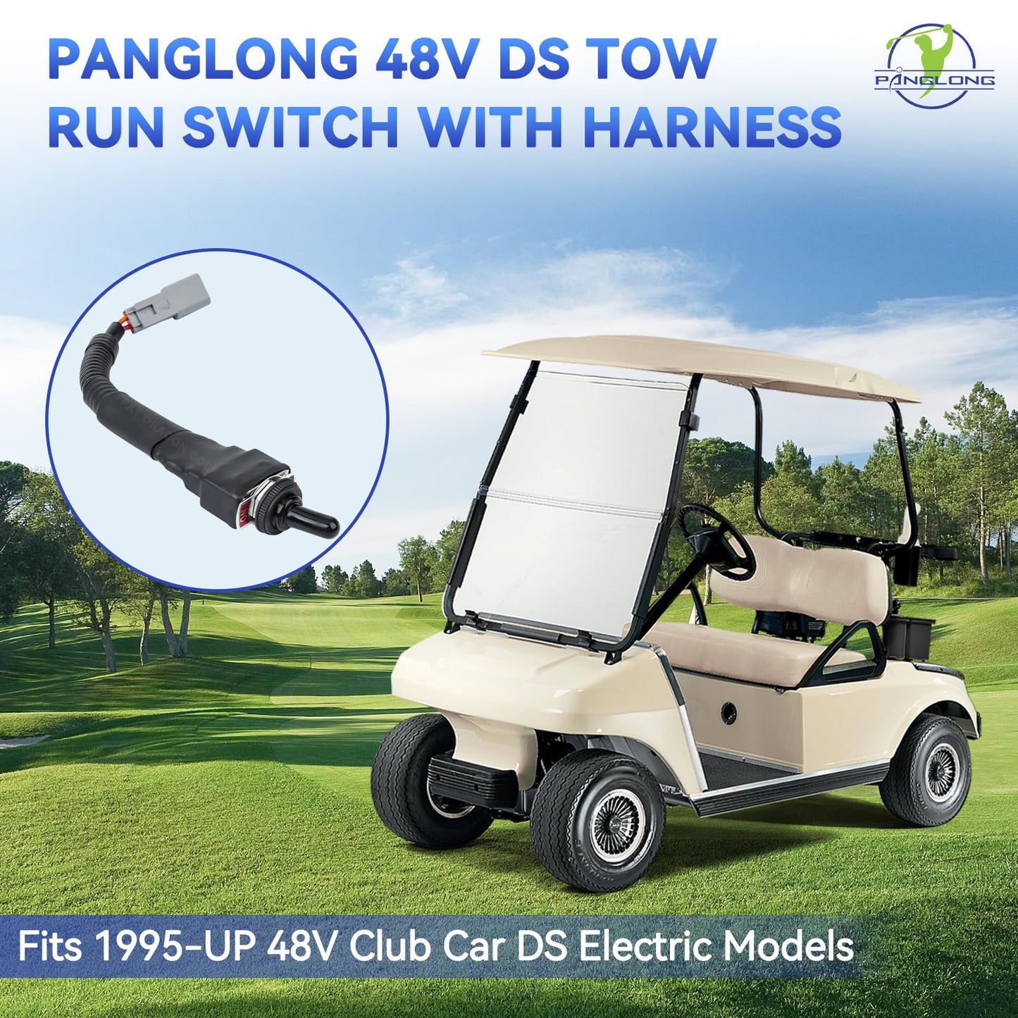 Panglong Golf Cart 48V Tow Run Switch, Include Switch and Harness, Suitable for 1995-UP 48V Club Car DS Electric Golf Cart, OEM Refer #101908101,1019081-01