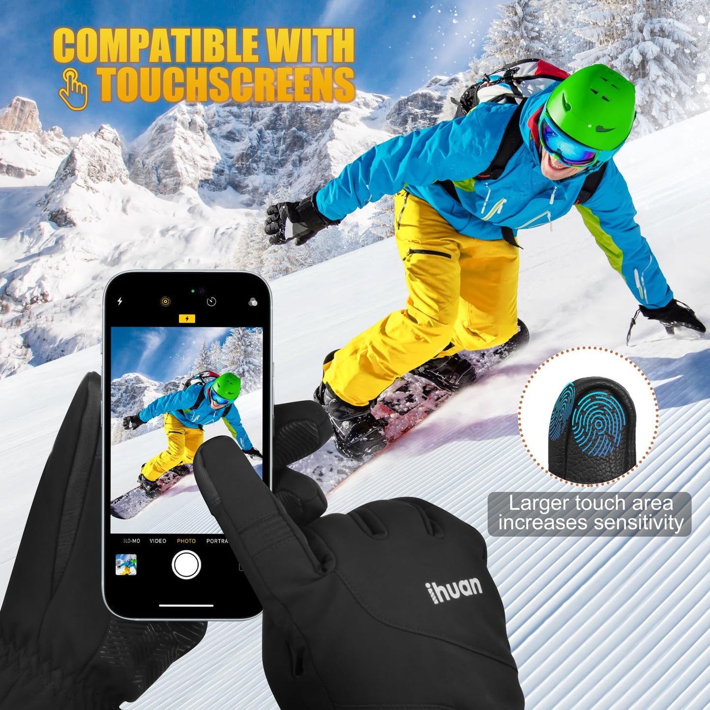 ihuan Ski Snow Winter Gloves Women Men Waterproof,Cold Weather Warm Touch Screen Driving Hiking Motorcycle Cycling Insulated