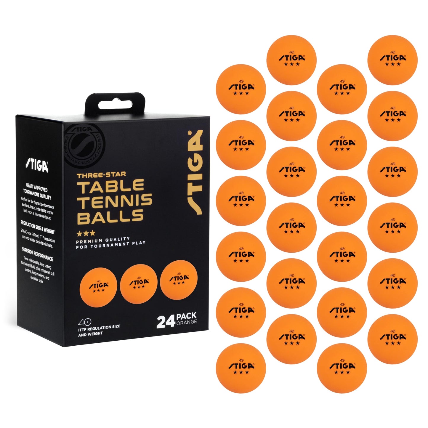 STIGA 24pk 3-Star Ping Pong Balls - USATT Approved Tournament Quality - ITTF Regulation Size & Weight - Durable, Tournament Table Tennis Balls
