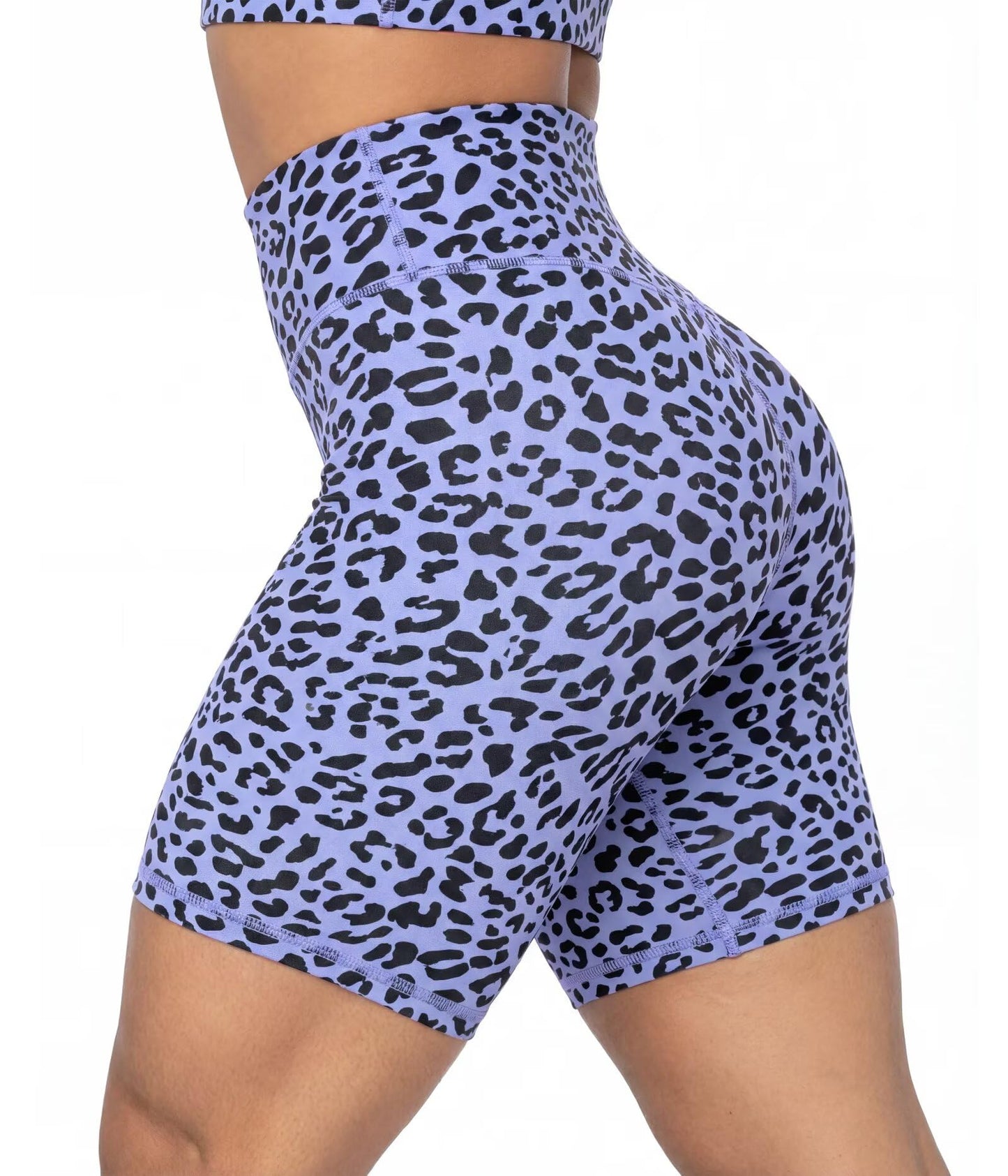 Sunzel 5" Waist Biker Shorts for Women No Front Seam Soft Yoga Workout Gym Bike Shorts Tummy Control Squat Proof Leopard Periwinkle X-Large
