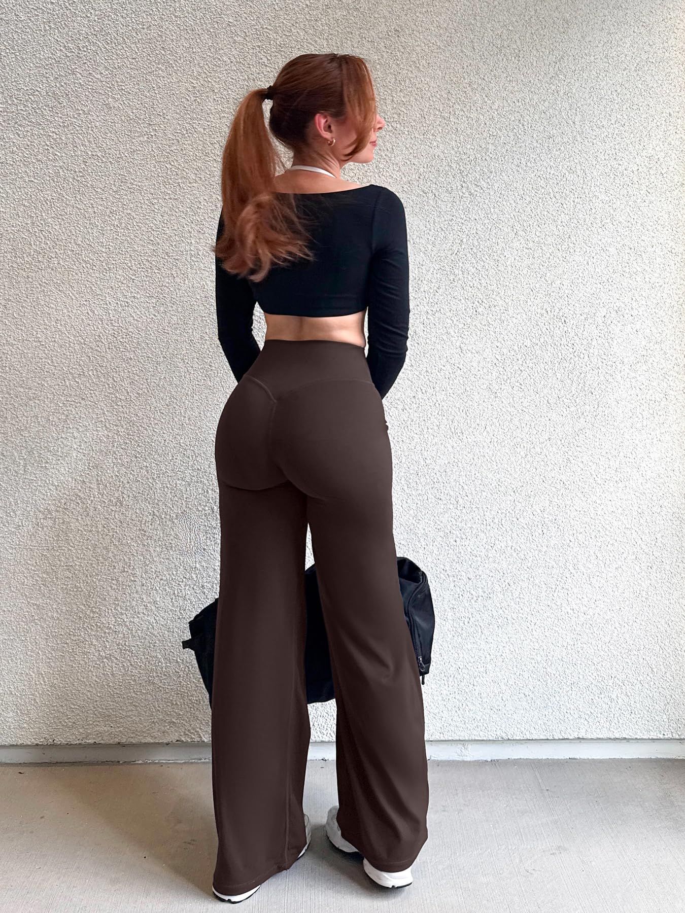 YEOREO Workout Leggings Womens No Front Seam Straight Leggings 29" High Waist Buttery Eddiy Gym Yoga Pants Dark Brown L