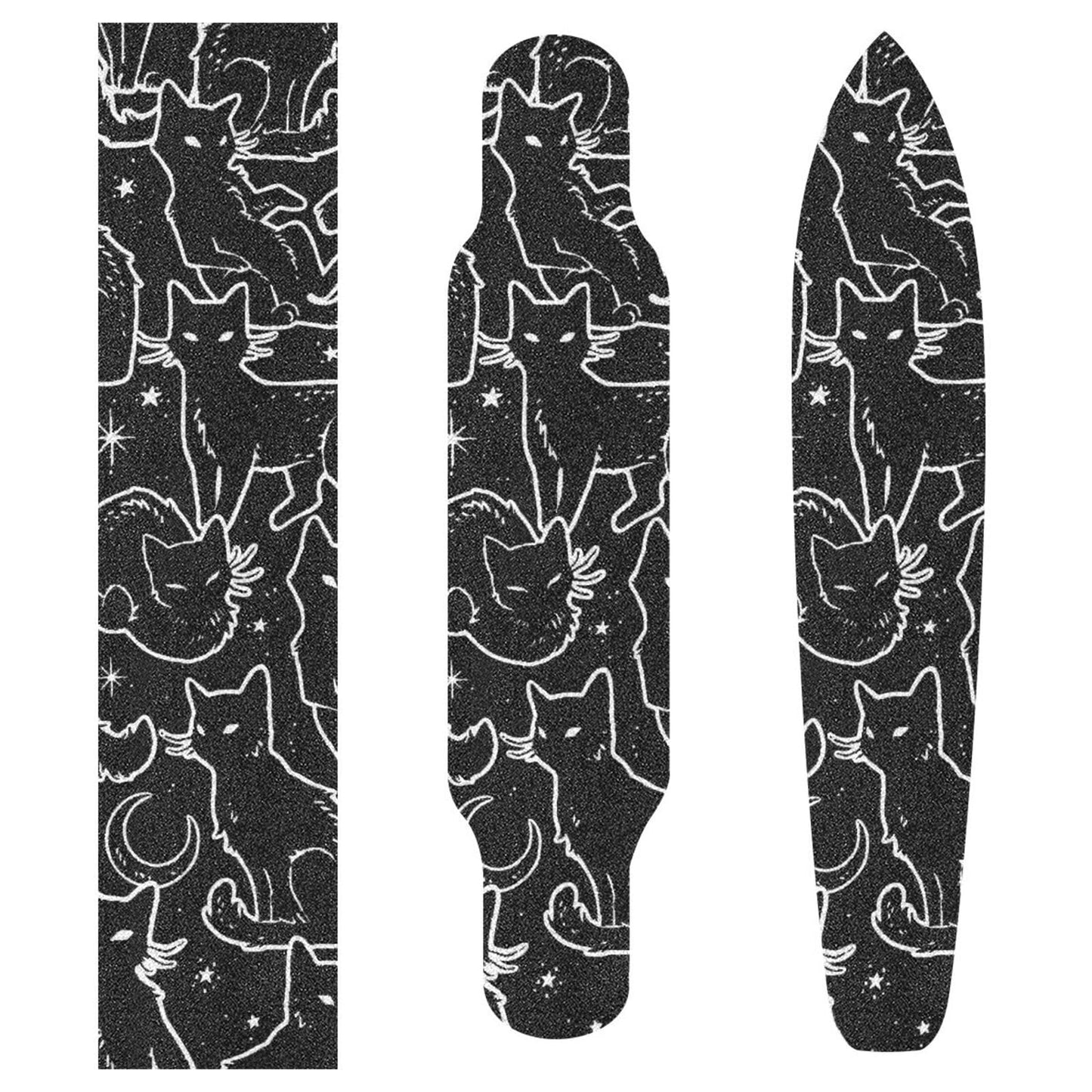 YETTASBIN Black Cats Skateboard Grip Tape, Bubble Free Anti Slip Longboard Grip Tape Sheet Sticker Deck Sandpaper for Rollerboard, 44 x 10 Inch