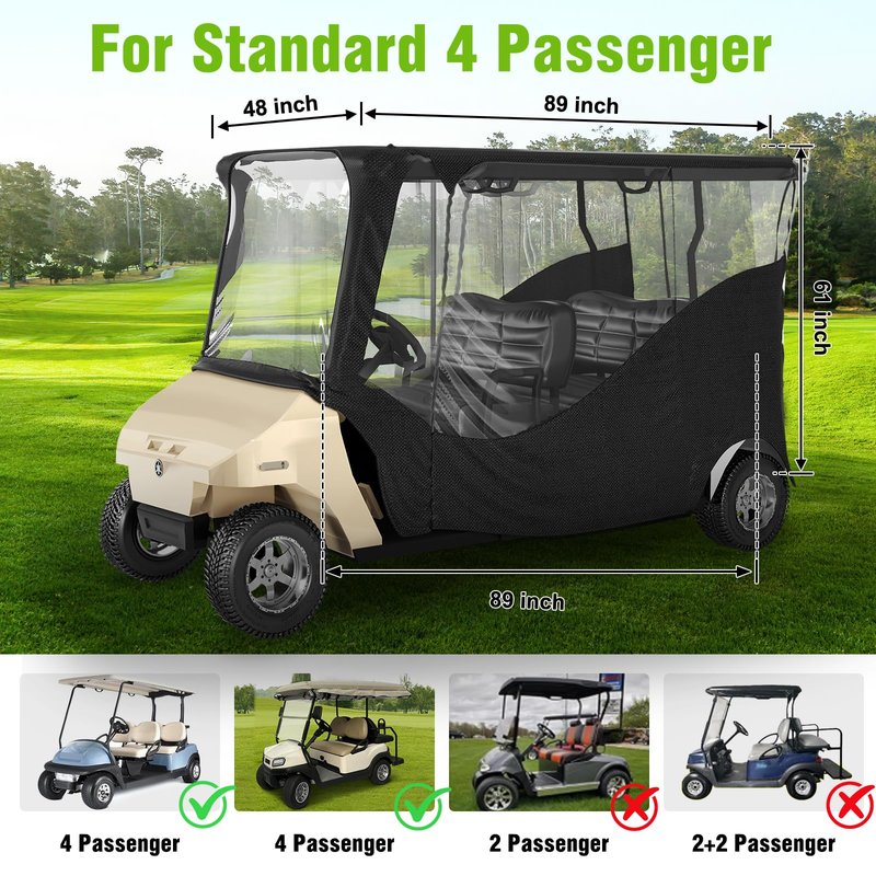 MASHELLY Golf Cart Enclosure, 4 Passenger Drivable Rain Cover for Club Car DS & Precedent, 600D Waterproof Oxford with Extended Roof & 4-Sided PVC Windows, Roll-Up Windshield
