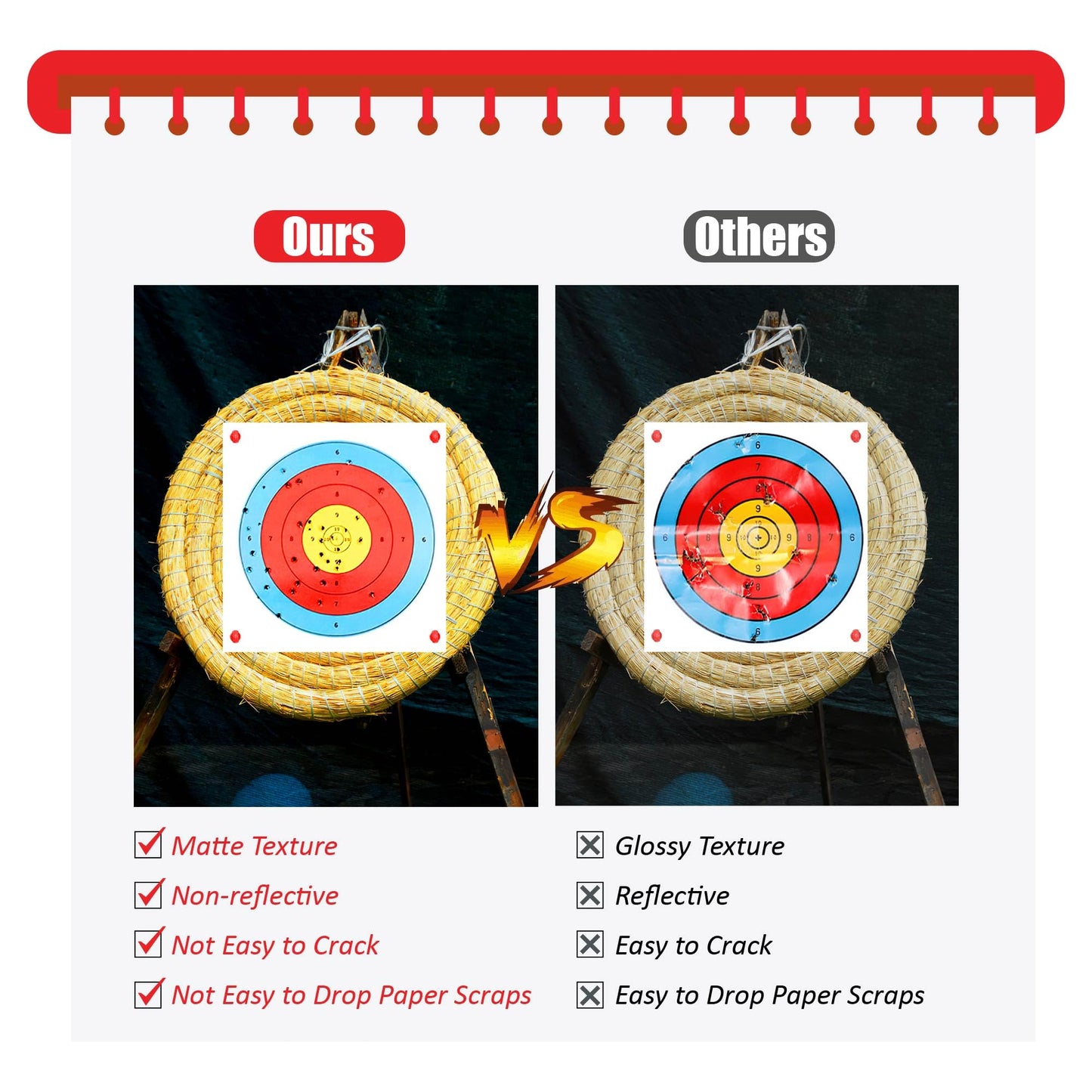 MOLFUJ Archery Targets Paper, 50pcs Bow and Arrow Targets for Hunting Backyard, Archery Target Practice Accessories(5 Rings,15.7x15.7in)