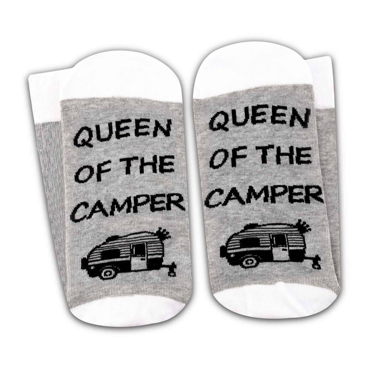 Queen of the Camper Socks Outdoor Camping Camper Girls Novelty Socks RV Gift Happy Camper Gift King of The Camper (Camper Queen)