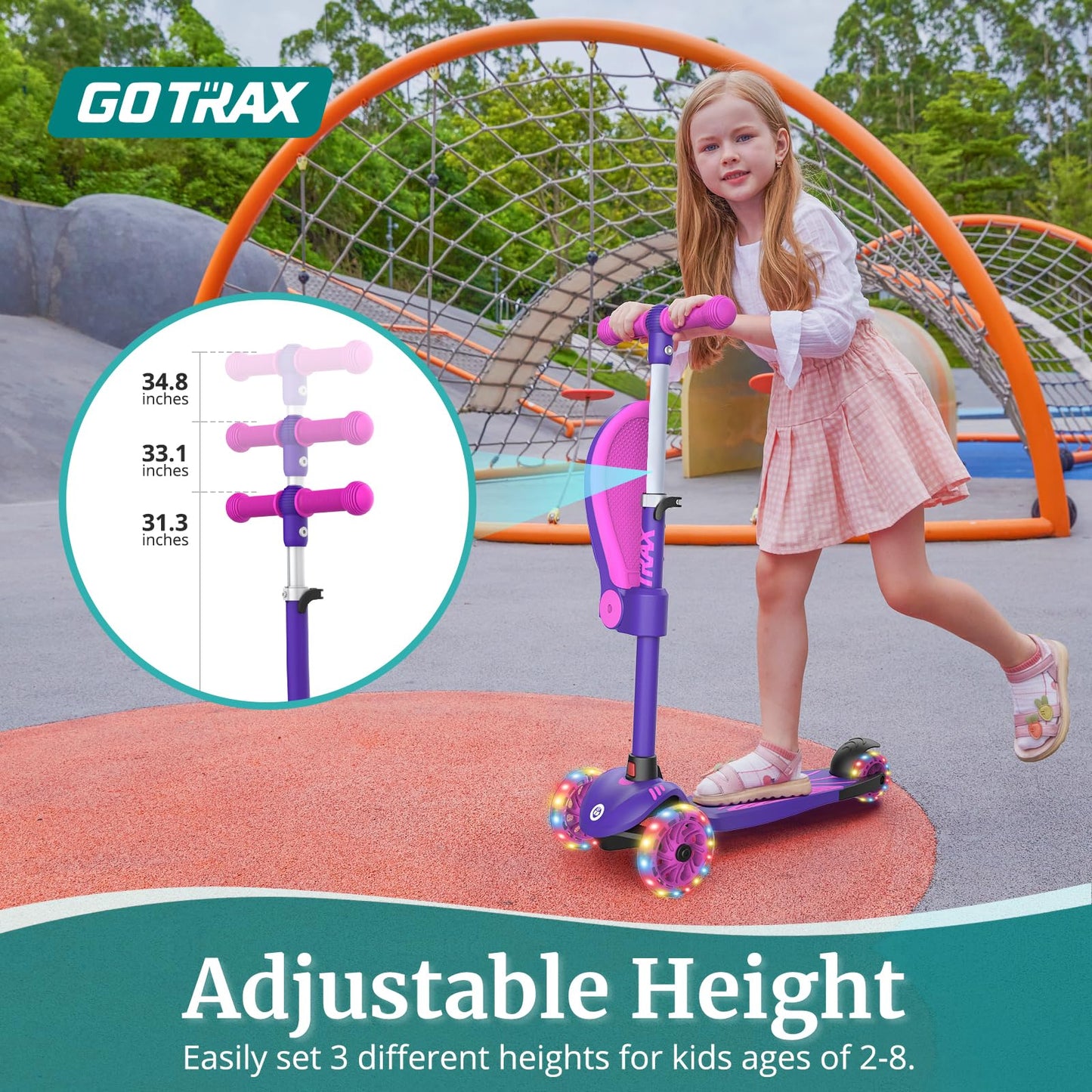 Gotrax KS3 Kids Scooter with Removable Seat and K03 Scooter with Light Up Wheels for Kids Ages 2-8, 3-8