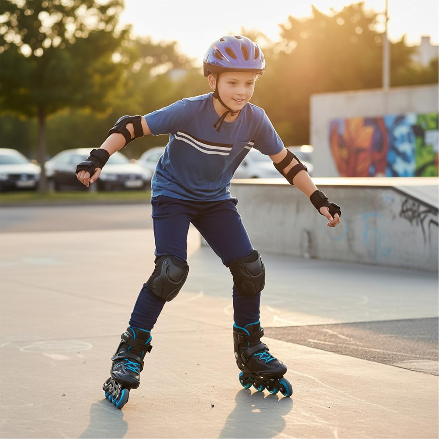 ENHERWE 12-16 Years Kids Youth Protective Gear Set,Include Knee Pads,Wrist Guards and Elbow Pads,Protective Gear Set for Inline Skating,Cycling,Bike Rollerblading and Kids Skateboard,Roller Skates