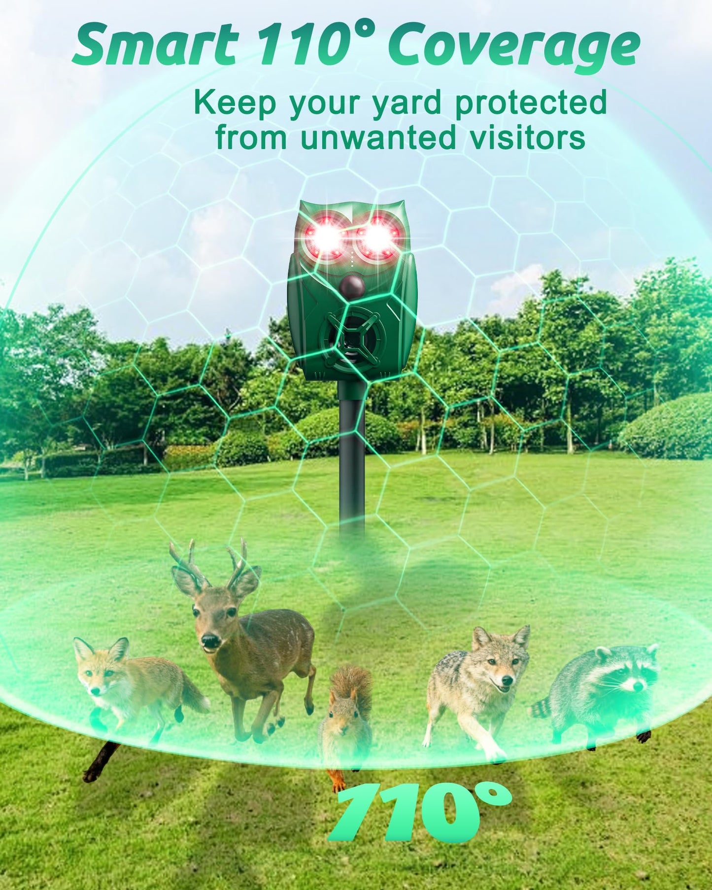 G-Jyuncyou Solar Animal Repellent Ultrasonic Deer Deterrent - Waterproof Adjustable Large Solar Panel with Power Indicator, Motion Sensor & Outdoor Animal Repeller to Deter Cat, Coyote, Raccoon, 2PC