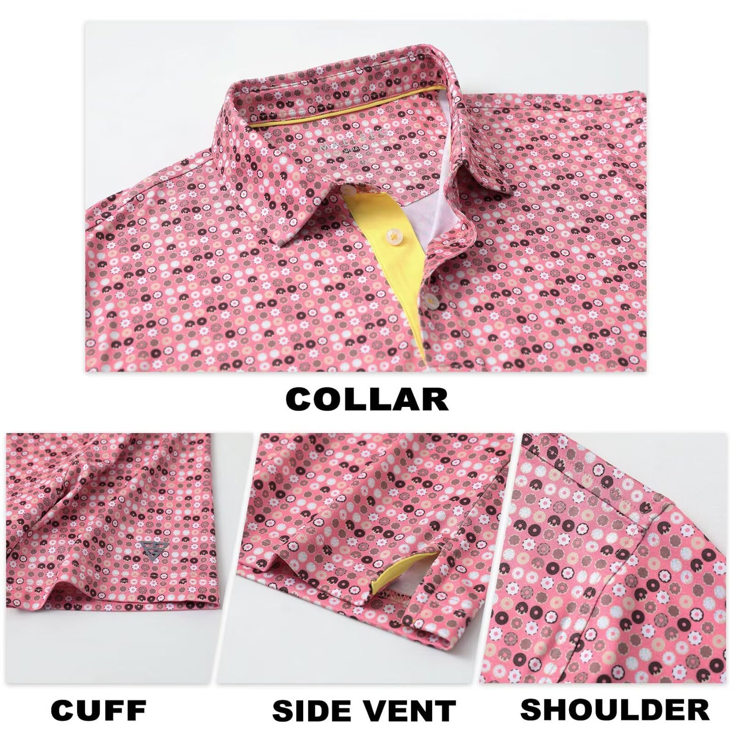 M MAELREG Mens Golf Shirt Short Sleeve Dry Fit Print Moisture Wicking Performance Patterns Collared Polo Shirt