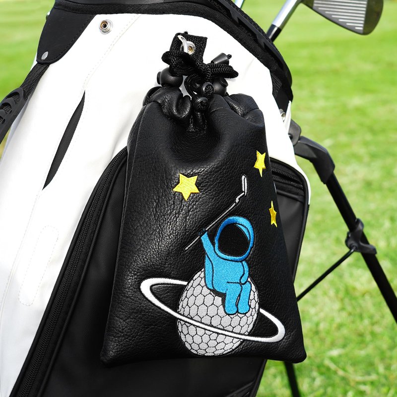 Astronaut Golf Valuables Pouch Bag, Drawstrings Golf Ball Tee Bag, Golf Pouch for Valuables and Accessories, Black/Blue/White