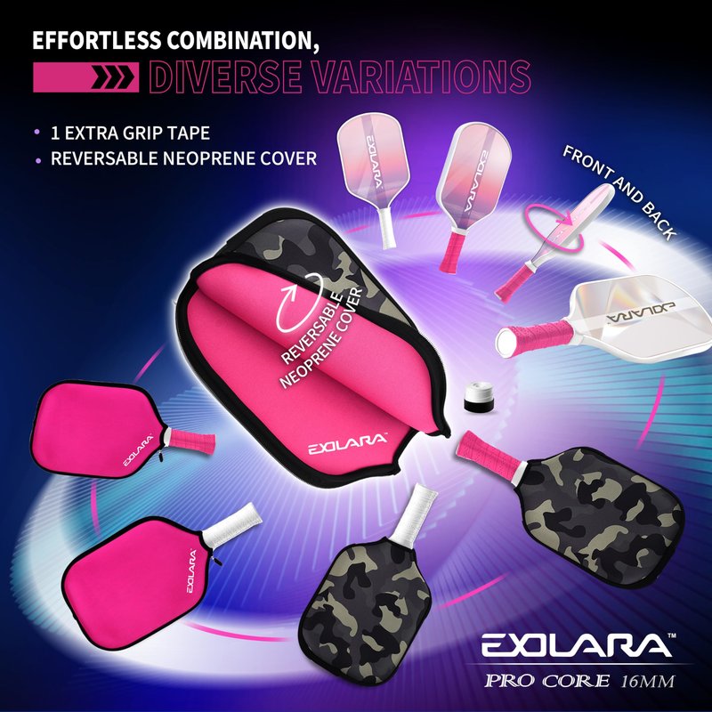 EXOLARA Stylish Pickleball Paddle with Cover Case, Graphite Carbon Fiber Surface, Honeycomb Core, Non-Slip Grip Tape Paddle Cover Set Protective Edge for Beginners & Intermediate Players
