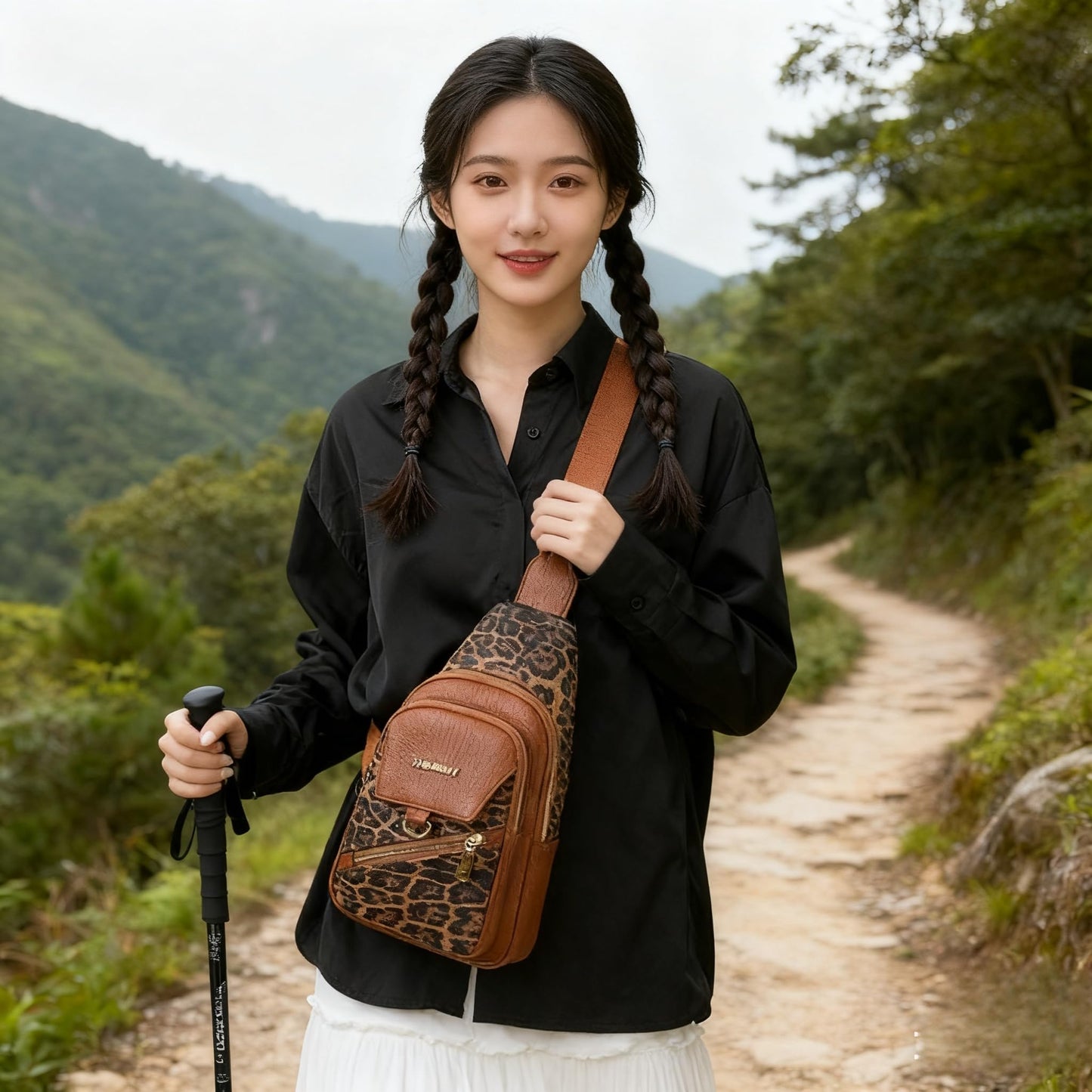 Sling Bag for Women, Leopard Print Crossbody Bag for Women Travel - Water-Repellent PU Leather-Inspired Fanny Pack with Multi-Pockets, Adjustable Strap, Ideal for Commute/Daily/Sports, /Holiday Gifts