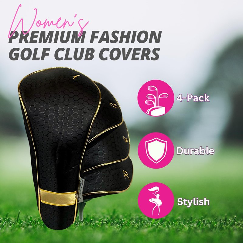 Taboo Fashions Monaco Golf Club Covers for Women - Numbered Golf Headcovers Set for Driver, Fairway and Hybrid Clubs - Weather Resistant, Pack of 4 (Red Roses)