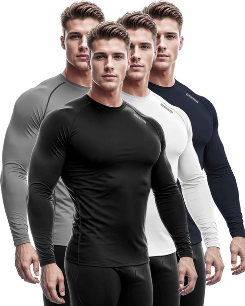 DRSKIN 4 Pack Men's Compression Shirts Top Long Sleeve Sports Baselayer Workout Running Athletic Gym (Round (SBB01+SG-BL05+SDNA08+SW-W03), M)