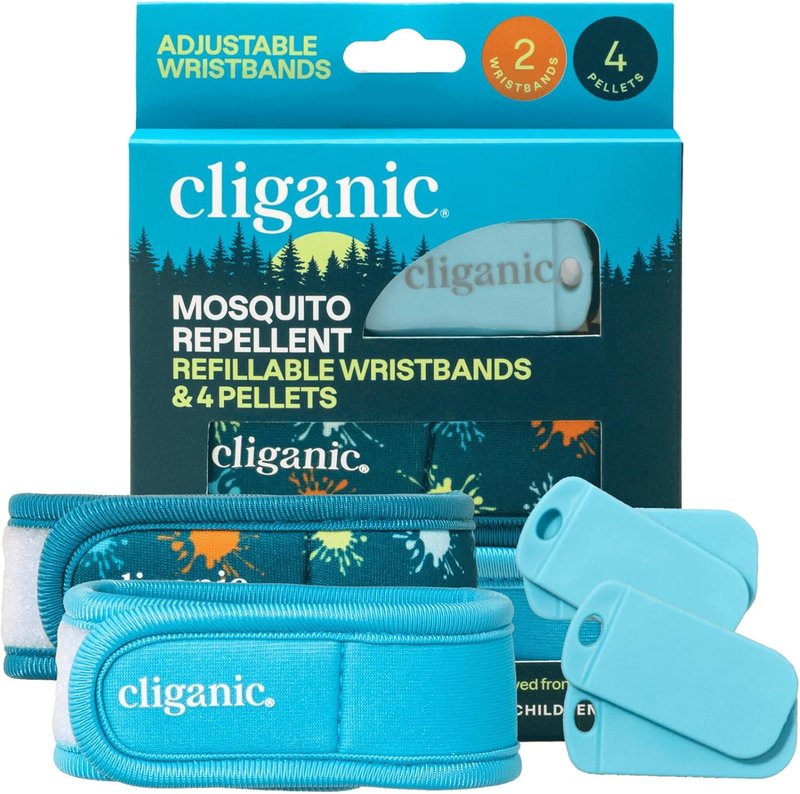 Cliganic Mosquito Repellent Wristbands & Refill Pellets - Adjustable, DEET-Free, Essential Oil Blend | 2 Bands + 4 Pellets
