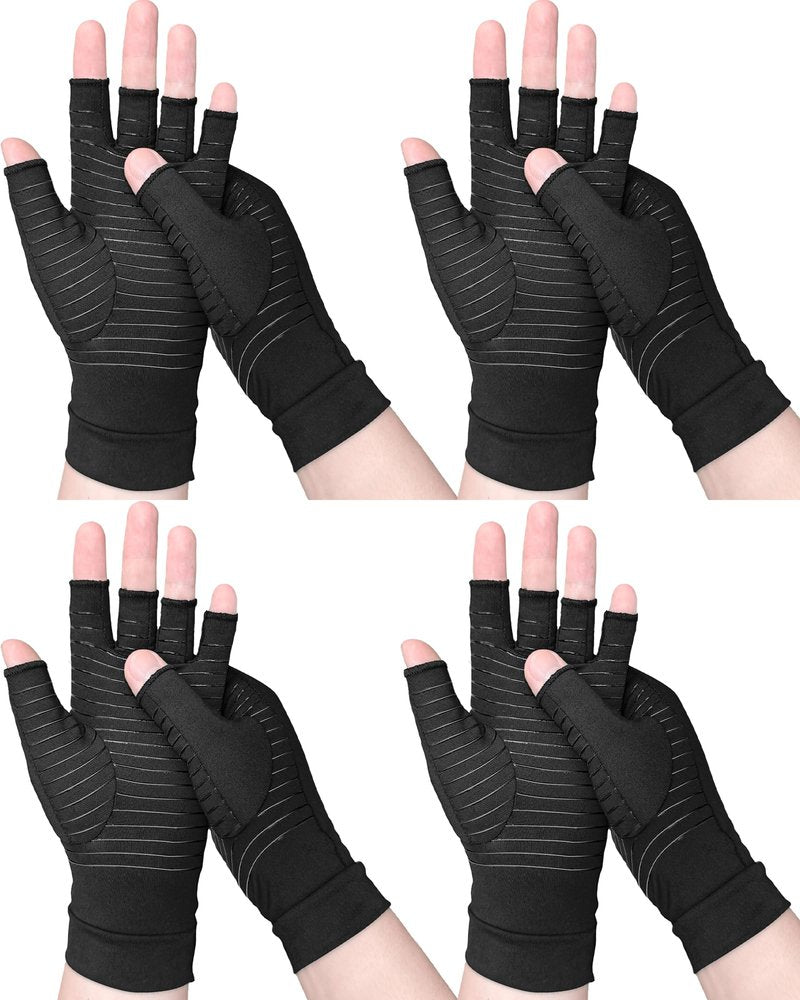 Beieverluck 4 Pairs Copper Arthritis Compression Gloves for Carpal Tunnel Pain Relief Fingerless Compression Hand Gloves for Women Men Rheumatoid, Tendonitis, Swelling, Working and Typing, Medium