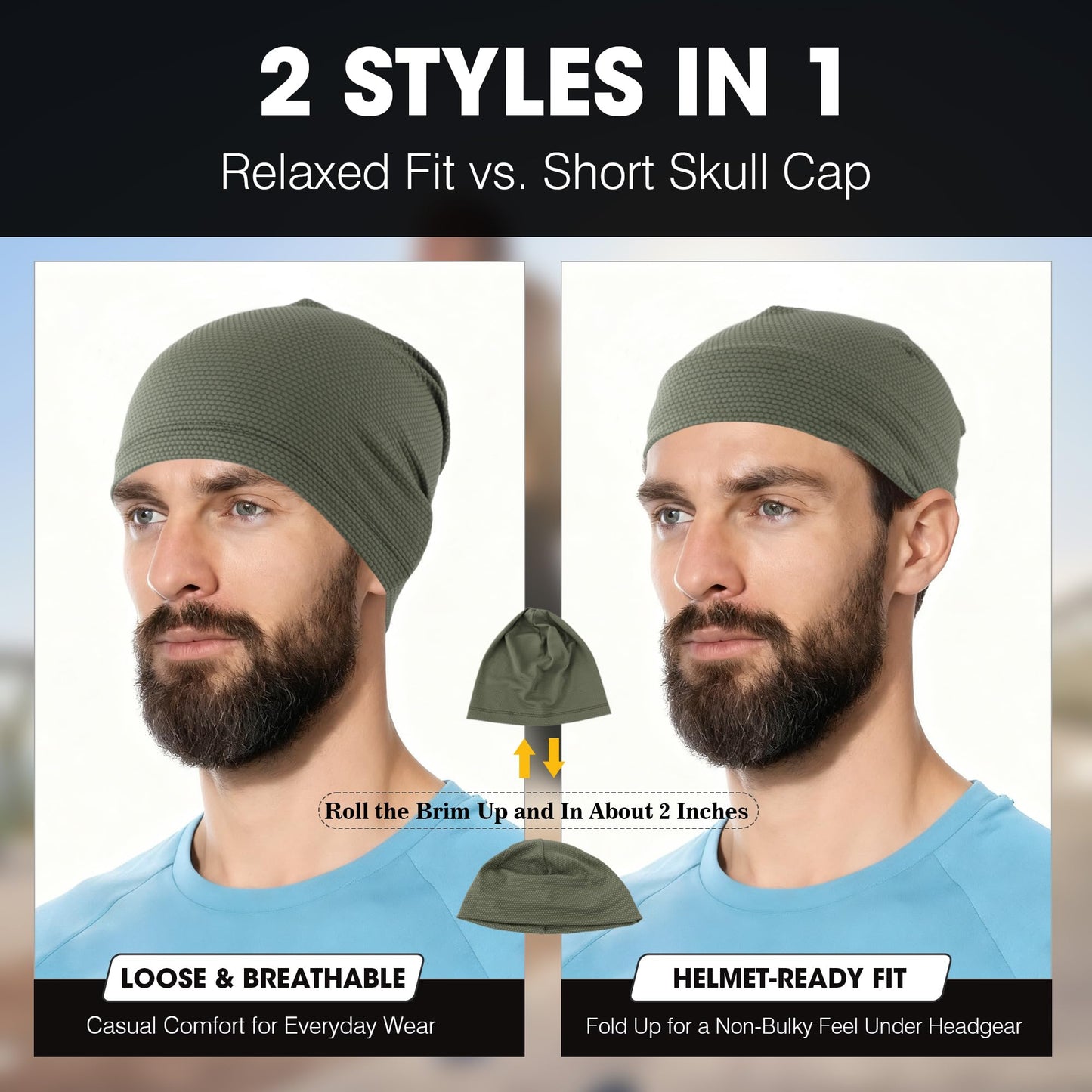 WTACTFUL 3-Pack Breathable Cooling Skull Cap for Men & Women