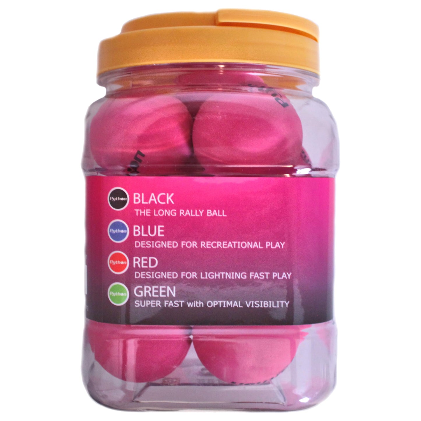 Python (Pink) Racquetballs (Super Fast w/Optimal Visibility)(Value Pack - 12 Ball Jug)