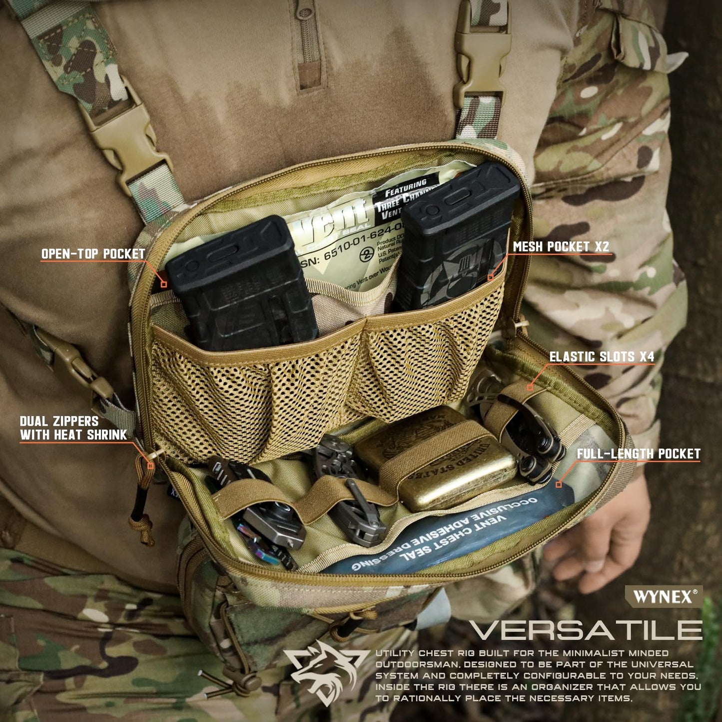 WYNEX Tactical Chest Rig Bag of Laser Cut Design, Molle Chest Pouch Utility Recon Kit Bag Tactical Chest Pack Bag