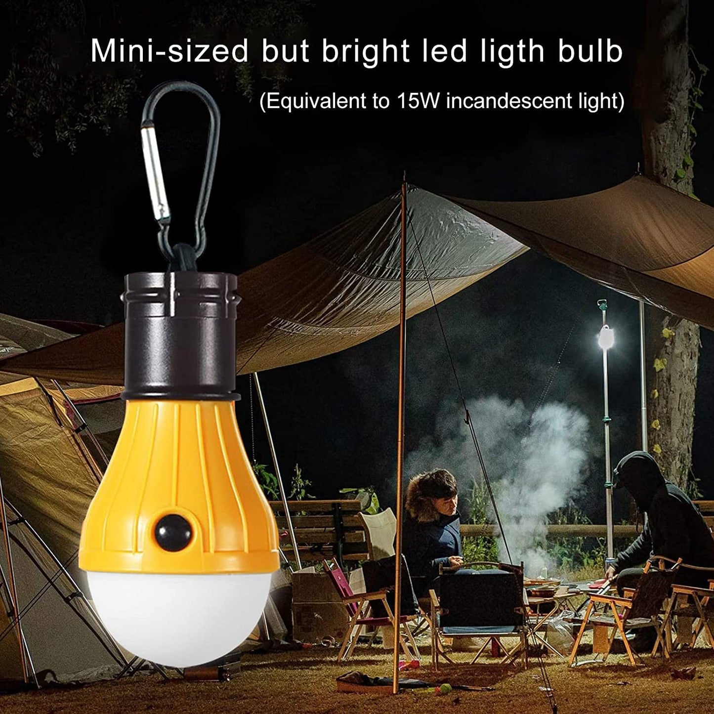 LED Camping Tent Lantern, Portable Outdoor Waterproof Emergency Light Bulb, Battery Powered with Clip Hook, Super Bright, for Hiking, Party，Camping, Fishing, Power Failure (4 Packs, Black )