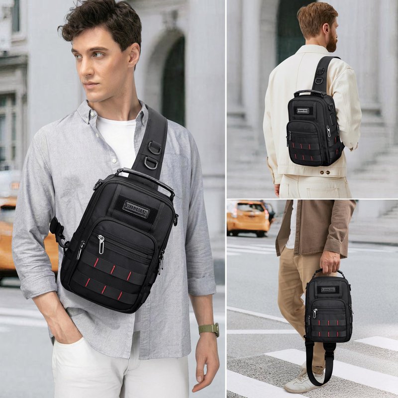 WITZMAN Sling Bag for Men Travel Crossbody Sling Bags with USB Charging Port Casual Chest Bag for Daily Outdoor Work(B730 Black)