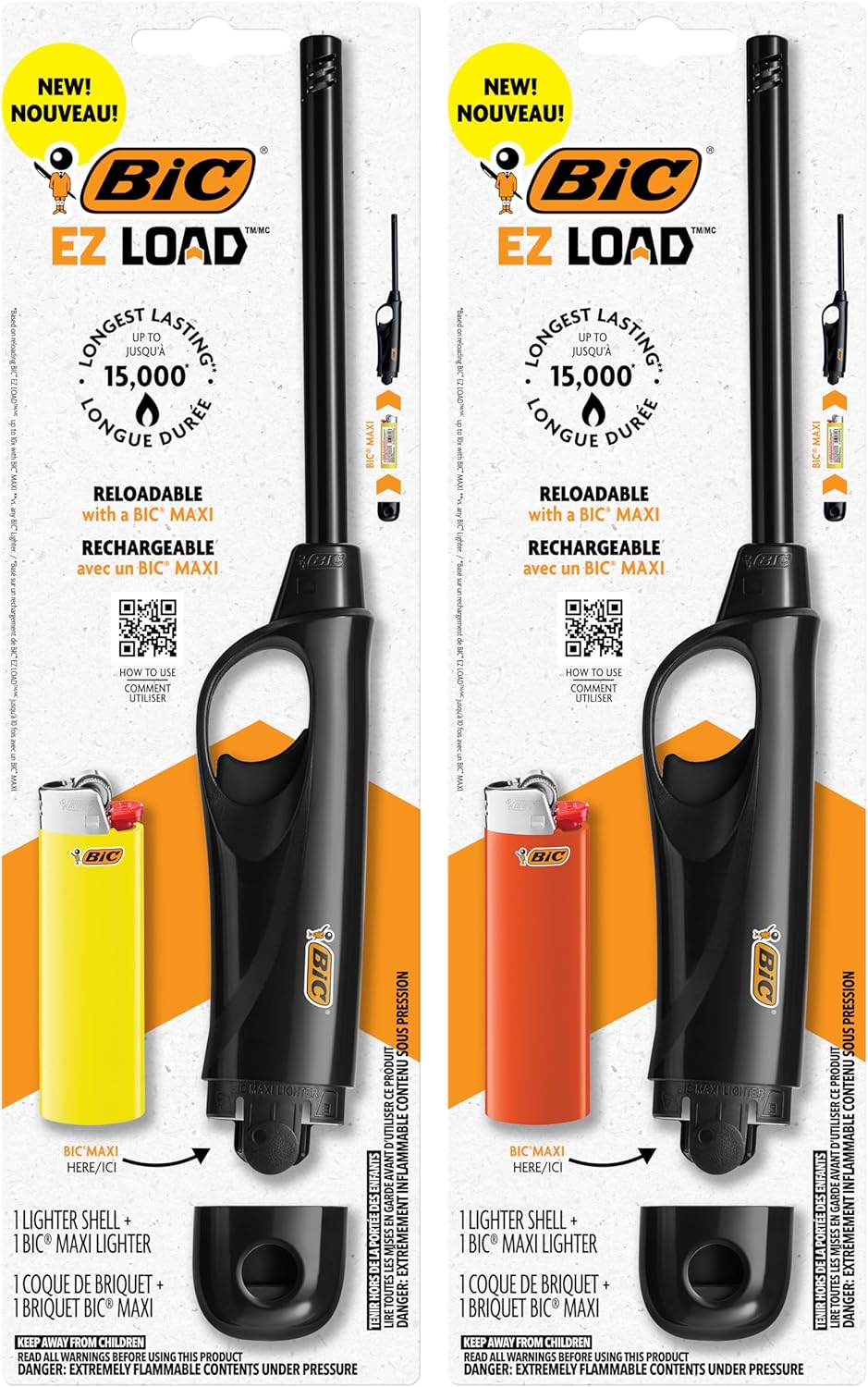 BIC EZ Load Lighters - Long Lasting & Reloadable Design | Assorted Colors, Pack of 2