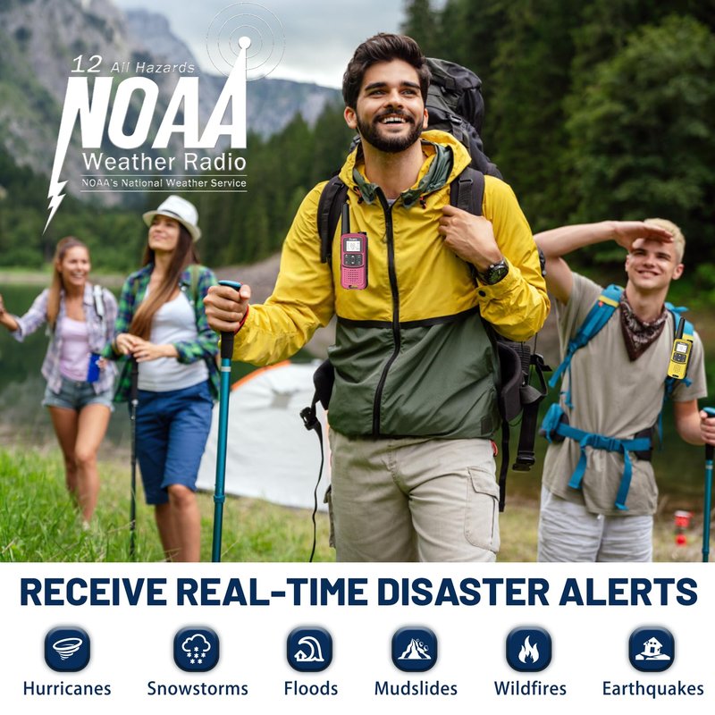 Radios Walkie Talkies Long Range: Rivins F22 Rechargeable Walkie Talkies for Adults, NOAA, 1400mAh Li-ion Battery USB-C Cable, LED Flashlight, VOX FRS Two Way Radio for Hiking Camping,6 Pack