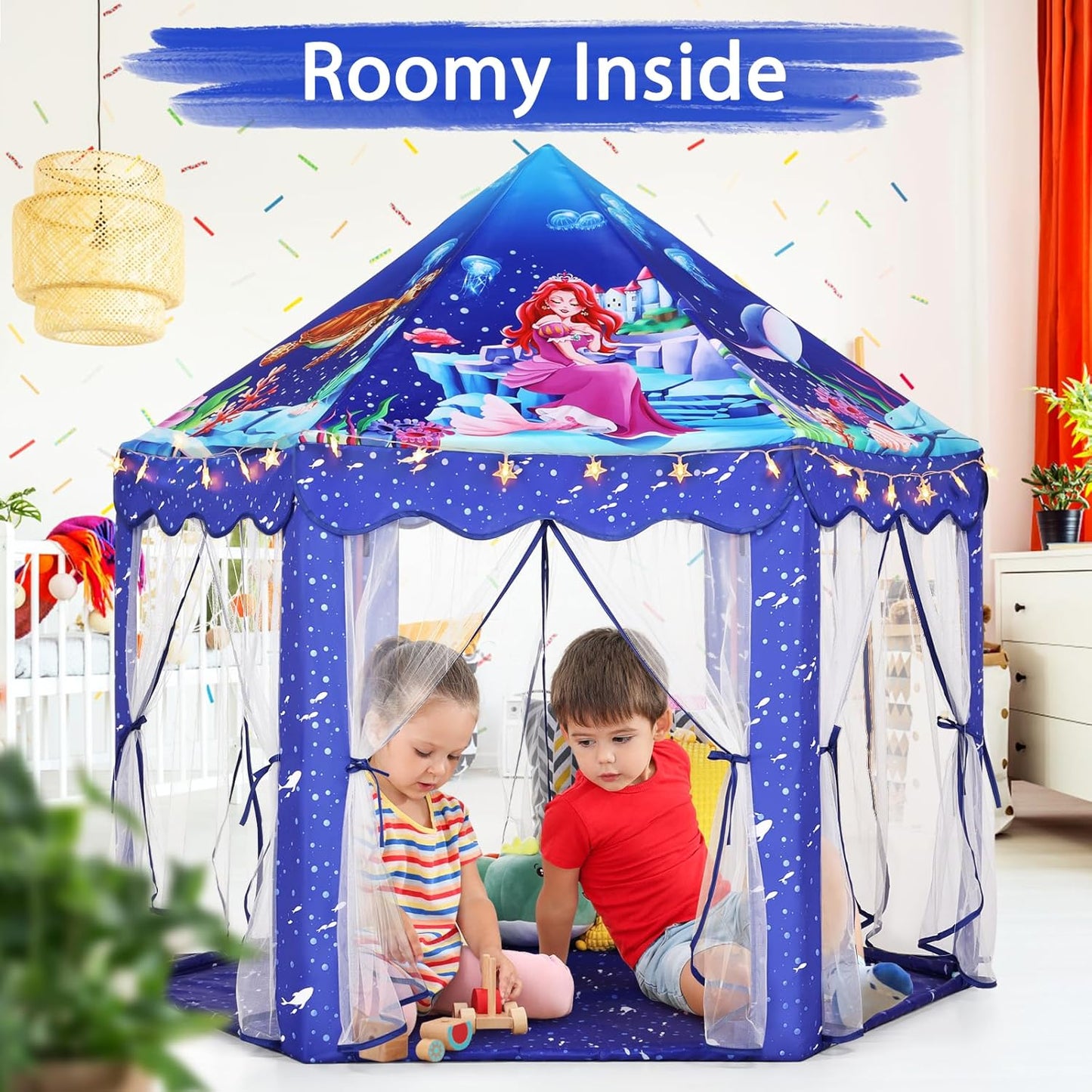 Mermaid Princess Play Tent for Girls - Large Blue Castle with Star Lights | Indoor & Outdoor Fun