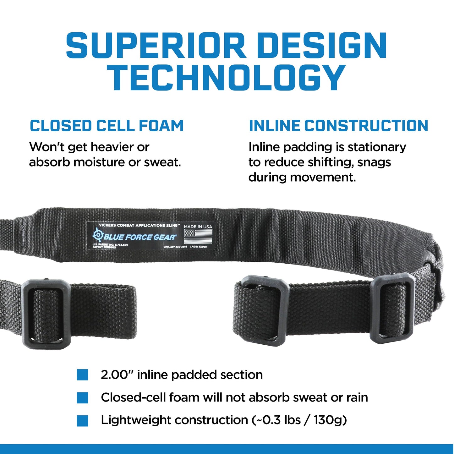 Blue Force Gear Vickers Padded Sling - 2-Point Tactical Rifle Sling - Nylon Hardware - Black