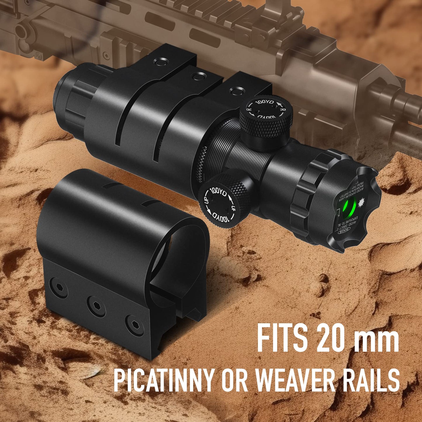 Pinty Hunting Rifle Green Laser Sight Dot Scope with 20mm Weaver & 1" Barrel Mount, Adjustable Windage & Elevation, Remote Pressure Switch Included