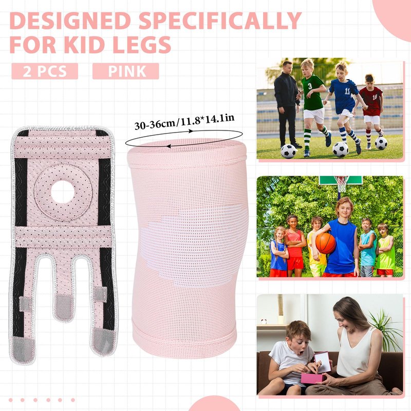 Relaxgiant 2 Pcs Kids Knee Brace, Youth Knee Compression Sleeve for Children Support for Boys Girls Basketball Volleyball Sports Gymnastics(Pink,Medium)