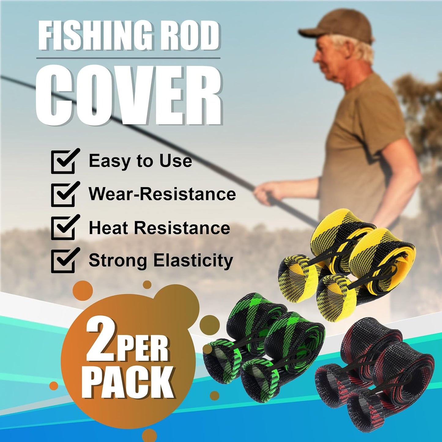 Fishing Rod Socks - Protective Sleeves for Baitcasting & Spinning Rods | Fits 7ft & 8ft (2-Pack)