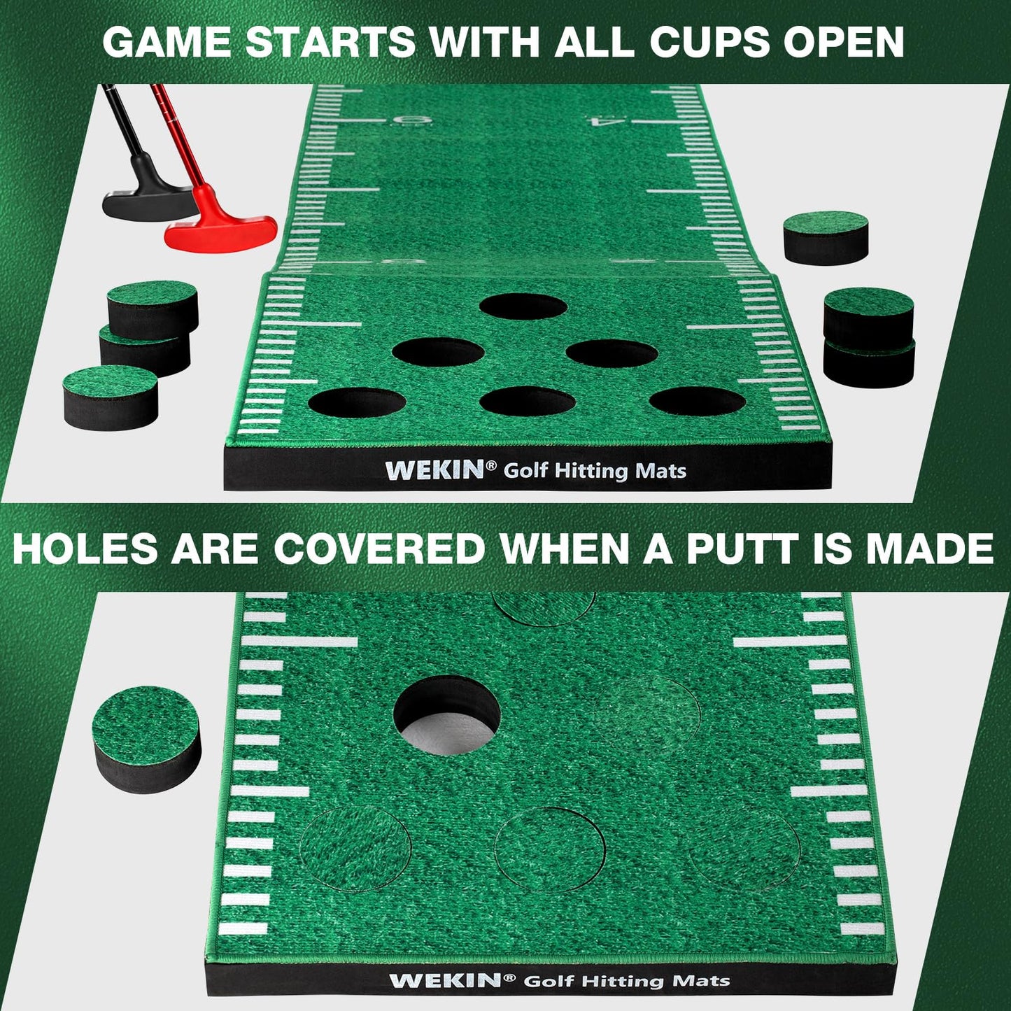 Wekin Indoor Putting Green Mat with 2 Putters, 2 Balls,12 Hole Covers, Golf Training Mat for Party Game, Great Gifts for Men