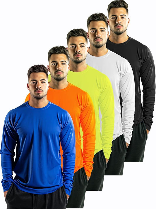 Men's Long Sleeve Athletic Shirts - Quick Dry Moisture-Wicking Workout Tees | 5 Pack